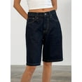 thumbnail image 5 of Women Baggy Denim Bermuda Shorts Y2k Vintage Straight Leg Casual Knee Length Jean Jorts with Pockets S, 5 of 9