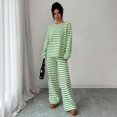 thumbnail image 2 of Domzest Womens 2 Piece Sets Crew Neck Long Sleeve Striped Blouse Matching Elastic High WaistWide Leg Pants Casual Spring Fall Outfits Green XXL, 2 of 6