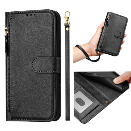 Filp Case for OPPO A95 5G Zipper Pocket Magnetic Flip Wallet Phone Case with 7 Card Slots and Wrist Strap