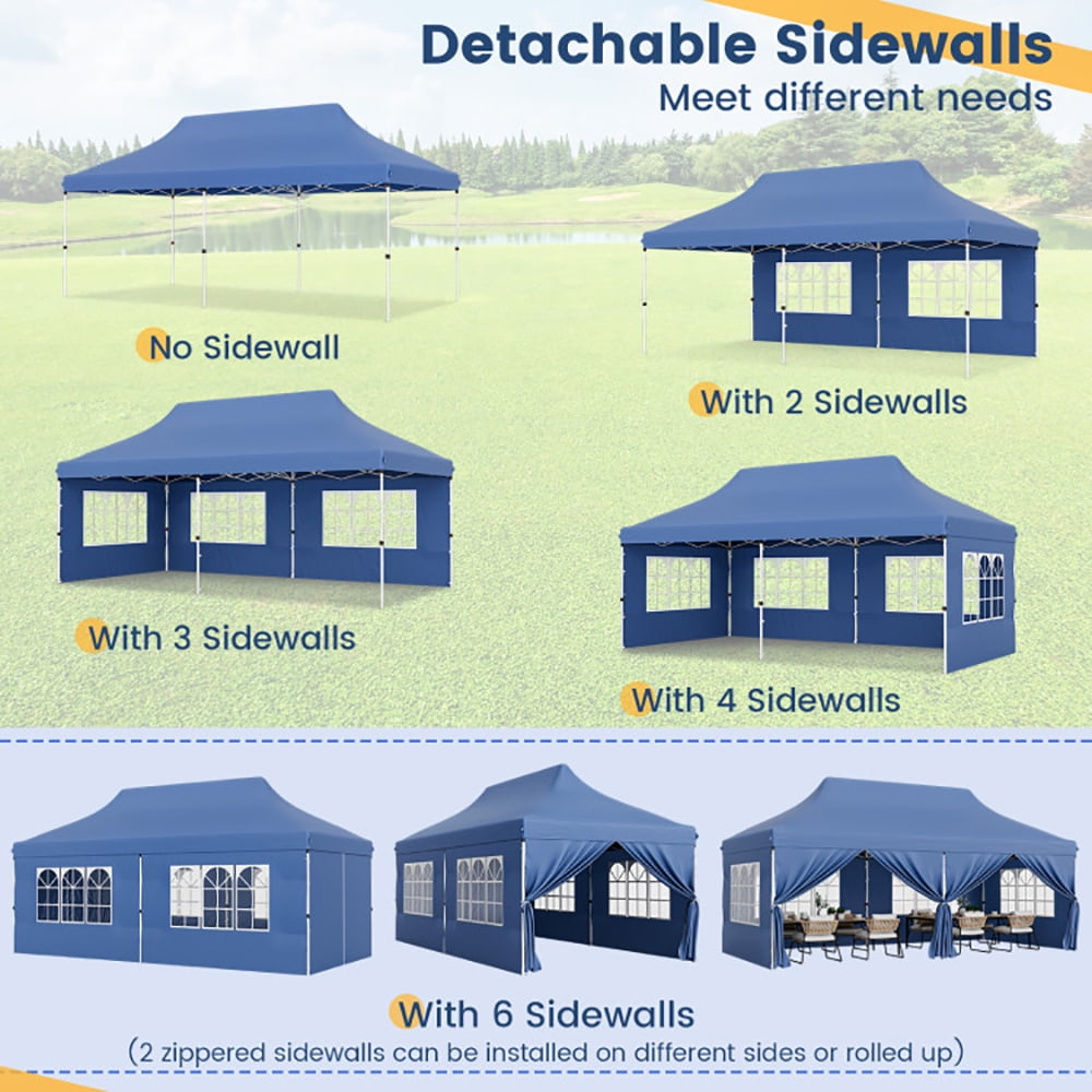 Aimee Lii 10 x 20 FT Pop up Canopy with 6 Sidewalls and Windows and Carrying Bag for Party Wedding Picnic, Canopy Gazebo for BBQ Events, Blue Aimee Lii 10 x 20 FT Pop up Canopy with 6 Sidewalls and Windows and Carrying Bag for Party Wedding Picnic, Canopy Gazebo for BBQ Events, Blue