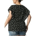 thumbnail image 3 of Unique Bargains Women's Plus Size Outfits Flare Short Sleeve Polka Dots Chiffon Blouse, 3 of 6