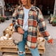 thumbnail image 1 of Puntoco Mujeres Moda Lattice Solapa Botón Casual Manga Larga Suelto Abrigo Abrigo Puntoco Puntoco-468, 1 of 4