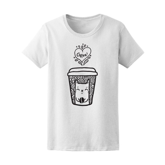 Doodle Coffee Cup With Cute Cat Tee Women's -Image by Shutterstock