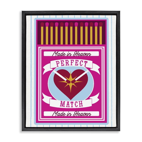 Stupell Industries Traditional Perfect Match Made In Heaven Black Floating Frame Canvas Art, 17 x 21, by Lil' Rue