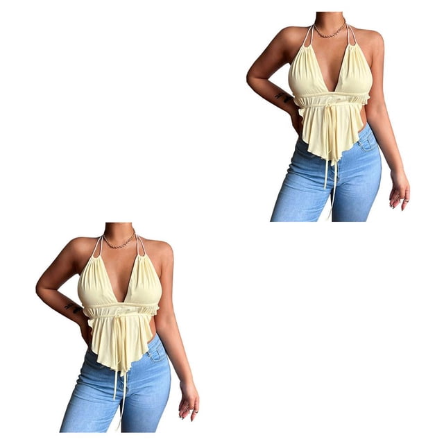 Qarigey Sexy chaleco correa de espagueti camisola niñas adolescentes Crop Top verano playa vacaciones Bar noche moda ropa albaricoque XXL Type1 NO1 Qarigey CBP228817