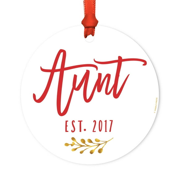 Family Metal Christmas Ornament, Aunt Est. 2017, Includes Ribbon and Gift Bag