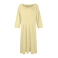 thumbnail image 4 of Qwertyu Womens Fall Dresses 3/4 Sleeve Crewneck Solid Color Midi Dress Trendy Casual Flowy Dresses for Women Beige XL, 4 of 5