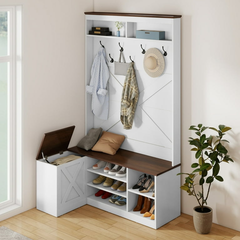 Dextrus Corner Coat Rack with Hooks& Bottom Shoe Cabinet, L