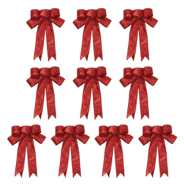 Pack Of 10 Red Bows, Christmas Tree Decoration Bows, 9 Inches