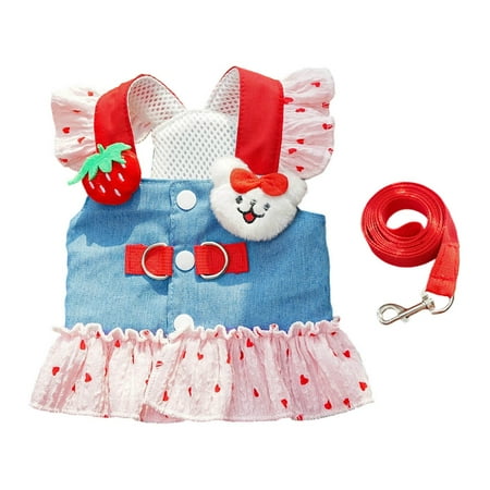 RYUJNDK Lovely Puppy Beach Dress Skirt T-shirt Ruffle Strawberry Heart Beach Outfit Skirt Costume Pet Outfit Party