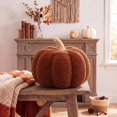 thumbnail image 5 of Halloween Plush Pumpkin Pillow, Soft Stuffed Ornament for Fall & Thanksgiving Decor, 15″, Brown, 5 of 6