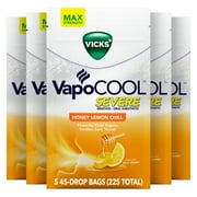 Vicks VapoCOOL SEVERE Medicated Sore Throat Drops, Honey Lemon Chill Flavor,45c t