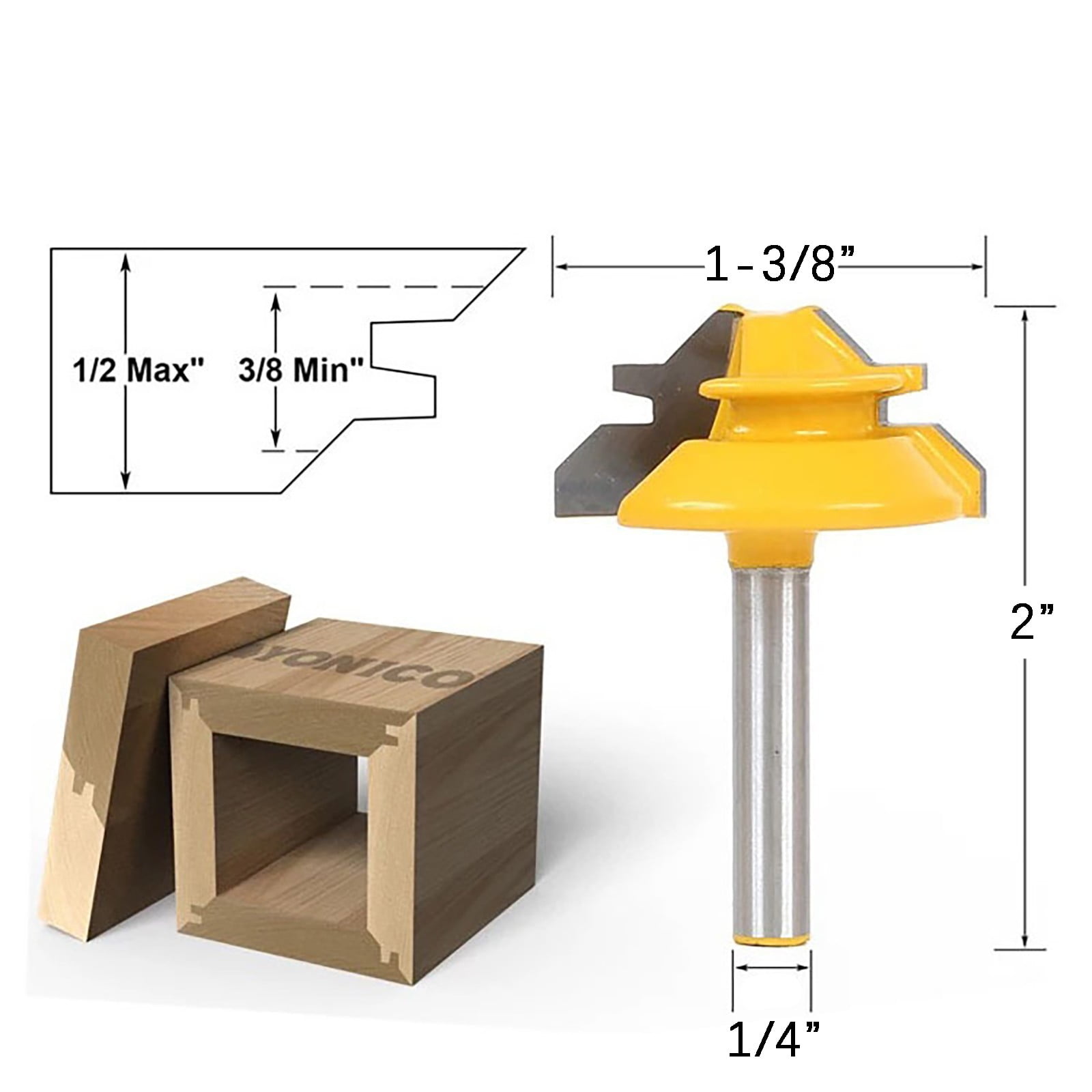 Router Bit 45 Degree 1/4 Shank 1-1/2'' Tenon Cutter for Woodworking Cutter Tools 