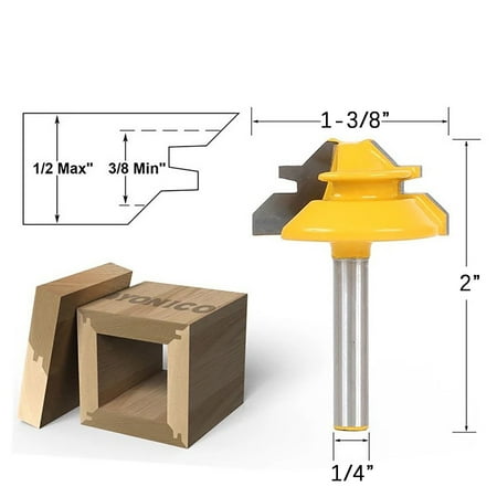 

45Degree Lock Miter Router Bit Woodwork Tenon Cutter Tool W/1/2 1/4Inch Shank Tool Office Home Improvement Yellow