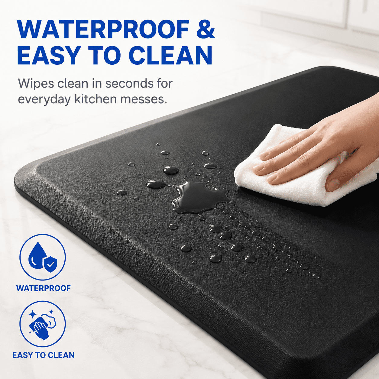Yeslife Anti-Fatigue Kitchen Mat, 20" x 32", Black PVC, 3/4" Thick Waterproof Cushioned Non-Slip Floor Mat for Kitchen, Office, Desk, Garage & Home