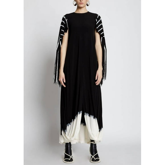 PROENZA SCHOULER $2250 Fringed Gathered Tie-dyed Crepe Maxi Dress Black size 4