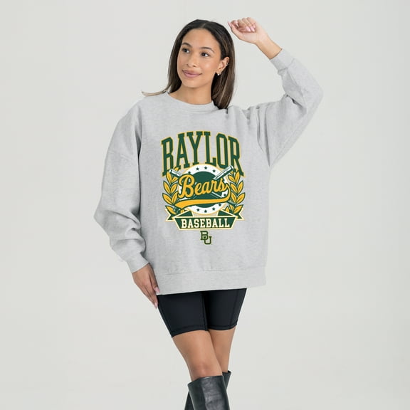 Women's Gameday Couture Gray Baylor Bears Baseball Premium Fleece Drop Pullover Sweatshirt