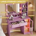 thumbnail image 4 of Fanral Vanity Set With Mirror And Lights,Makeup Vanity With Rgb Storage Cabinet & Charging Station,Dressing Desk For Women Bedroom,Purple Vanit, 4 of 7