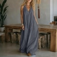 thumbnail image 2 of Taqqpue Women Halter Maxi Dress Sleeveless V Neck Plus Size Sundress Loose Fit Flowy Swing Solid Color Beach Long Dress for Women, 2 of 7