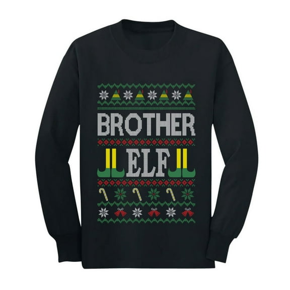Tstars Boys Ugly Christmas Brother Elf Family Kids Gift Funny Holiday Shirts Xmas Gifts Youth Long Sleeve