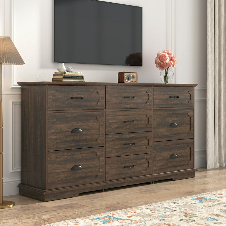 Blotout 70" Large Long Dresser with Deep Drawers, Farmhouse 10 Drawer  Dresser for Bedroom, Wide Wood Chest of Drawers with Power Outlets, Rustic  Brown ...