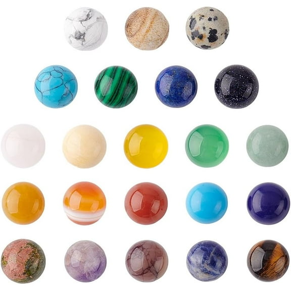 44Pcs 22 Styles Natural Gemstones Cabochons Half Round Cabochons 10mm Quartz Tiles Stone Gems for Jewelry Making Rings Earrings Necklace Bracelet DIY Crafts