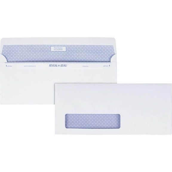 Quality Park Reveal-n-Seal Window Envelopes - Single Window- 9 1by2"W x 4 1by8" L- 24 lb - White
