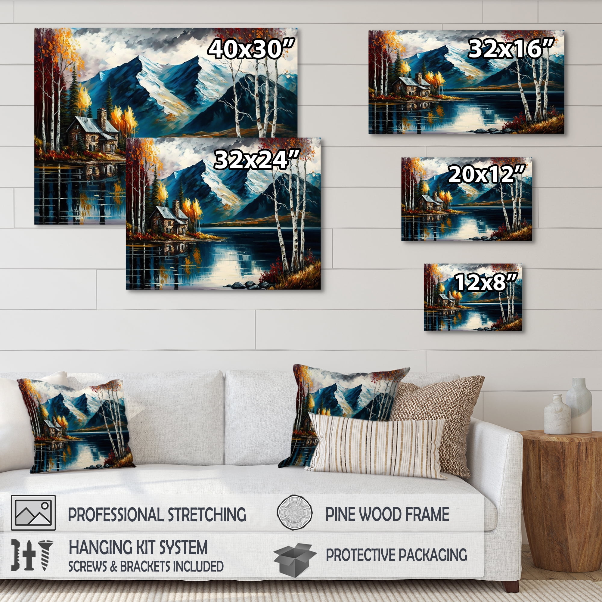 Designart Lake House Scenery In Fall II Canvas Wall Art