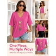 thumbnail image 6 of Mengpipi Women's Tops Summer Short Sleeve V-Neck Loose Fit Romantic Heart Patchwork Sweet Blouses M-5X, 6 of 9