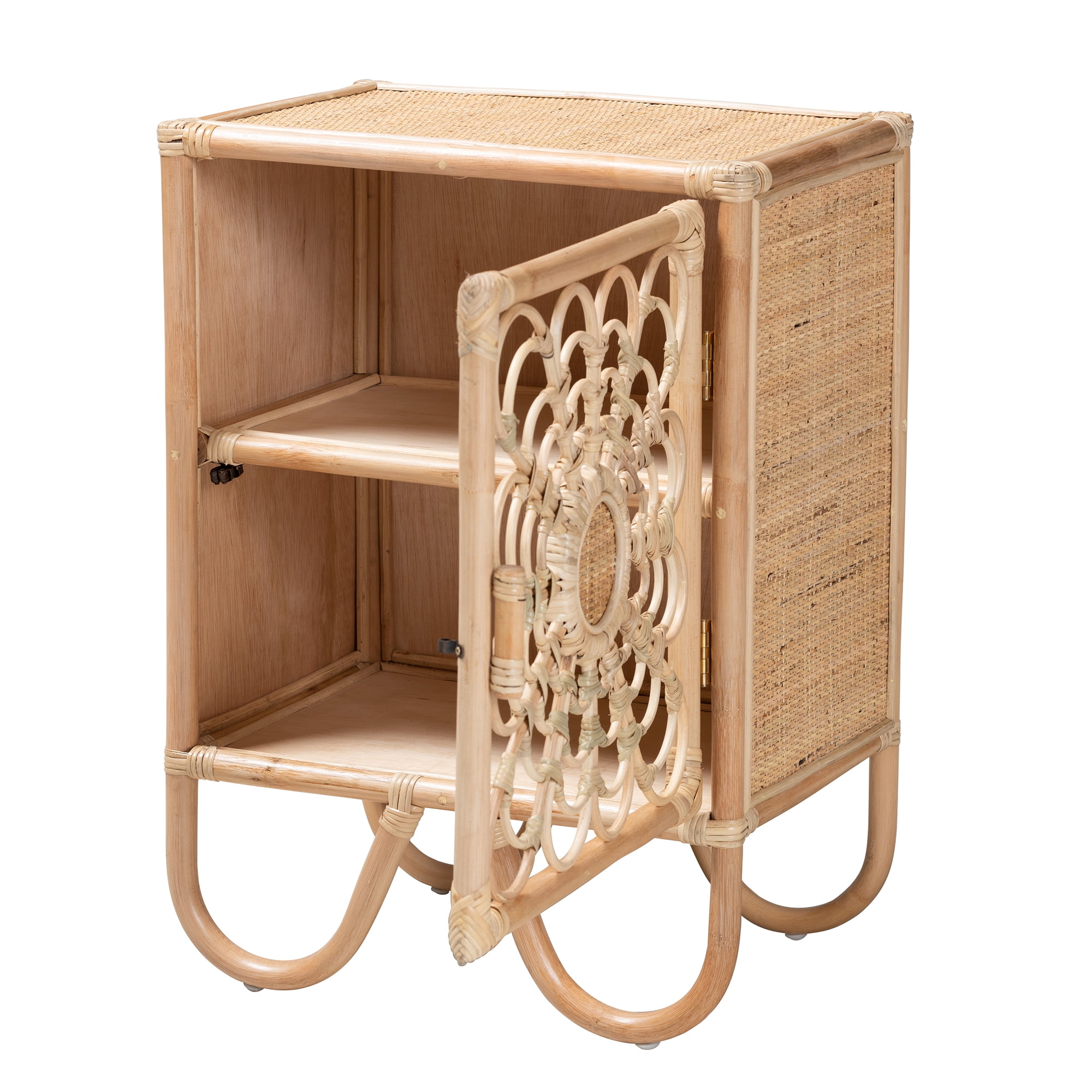 bali & pari Acelin Rattan BOHO Nightstand, 1-Door, Natural Brown
