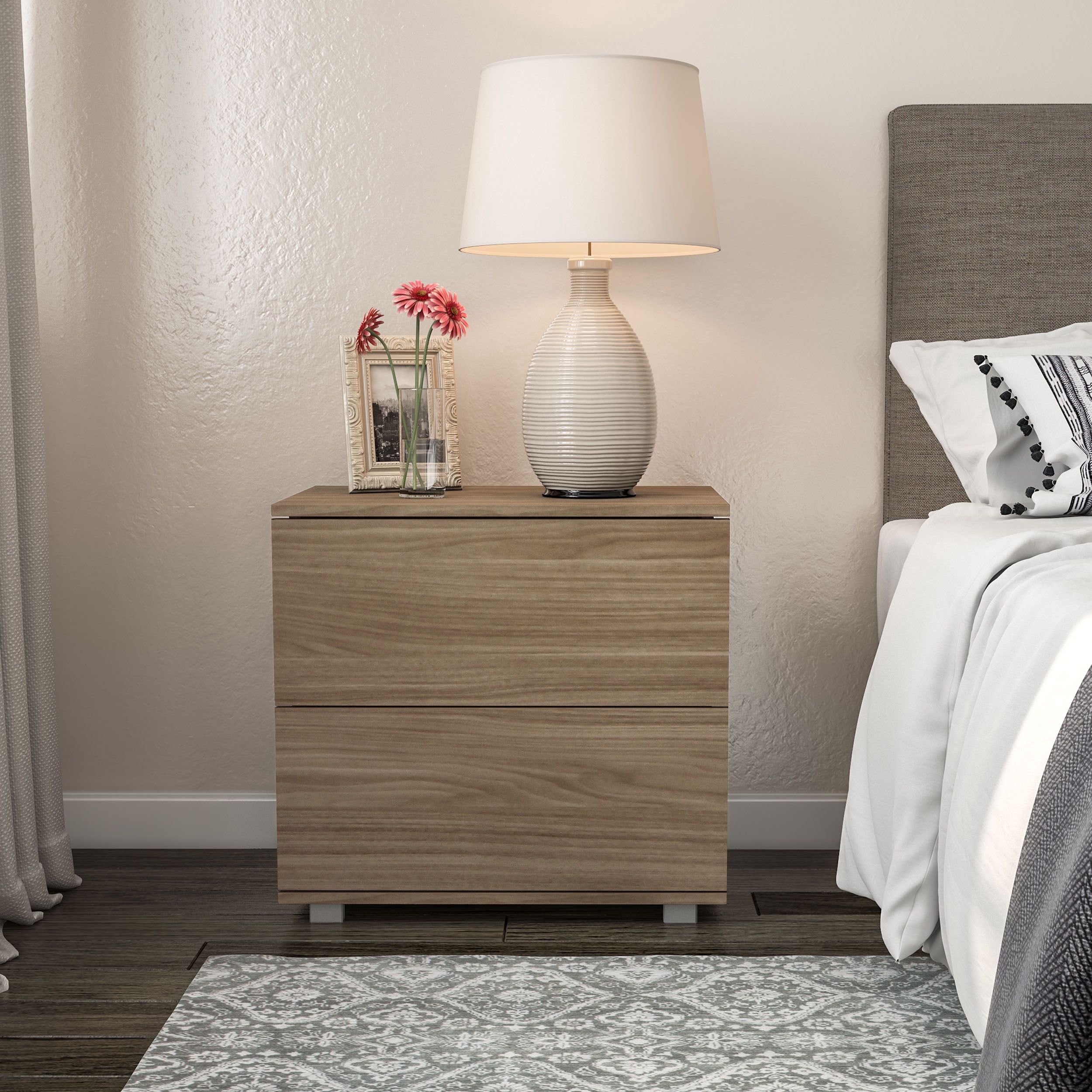 Polifurniture Madison Modern 2 Drawer Nightstand, Light Oak