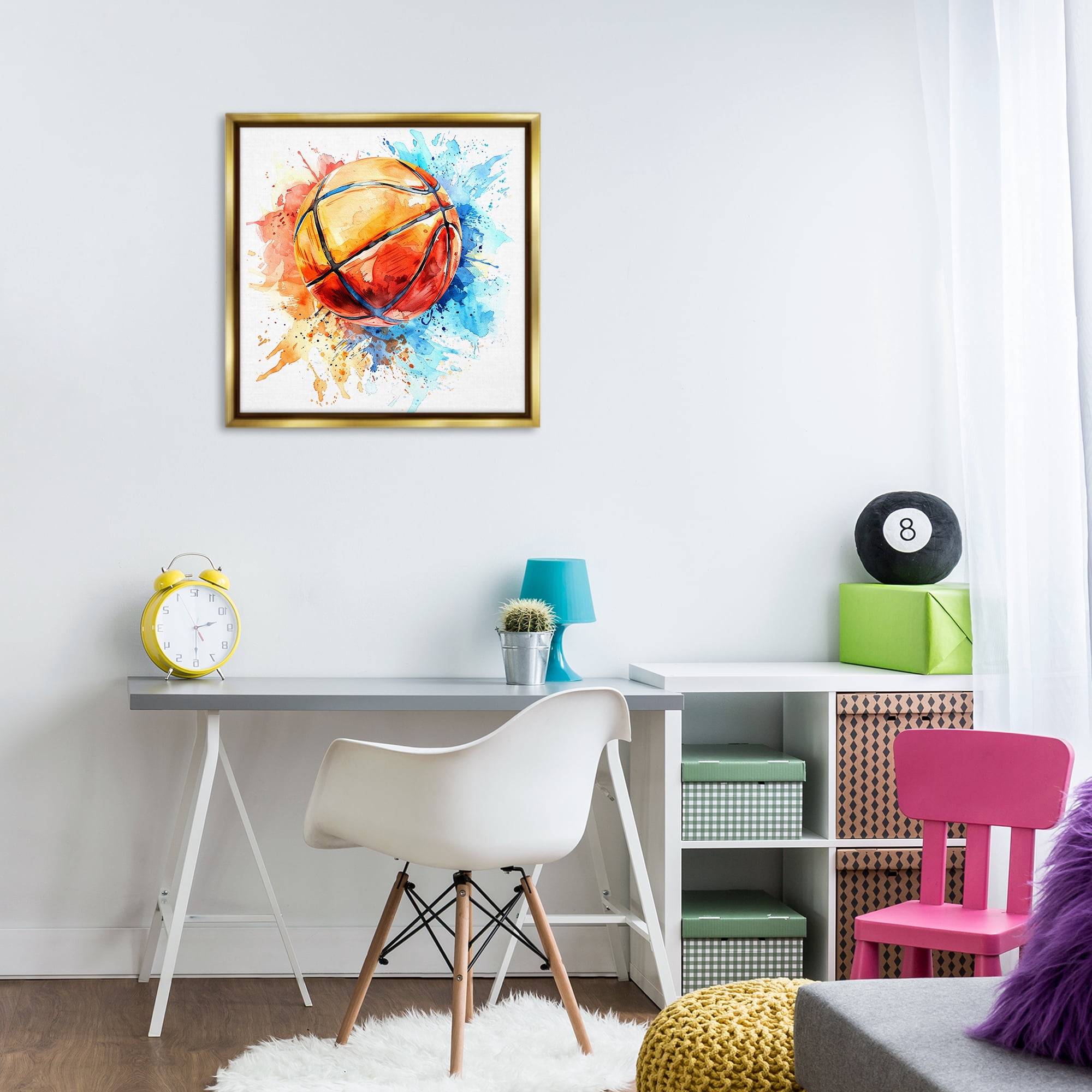 Stupell Industries Basketball Chromatic Splash Sports Painting Gold Floater Framed Canvas Art Print Wall Art, 25 x 25