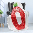 thumbnail image 4 of Letter D Soft Flannel Fleece Blanket, Capital D Letter with Ripe Strawberry Design Green Vivid Leaves Diet, Cozy Plush for Indoor and Outdoor Use, 50" x 60", Vermilion Green Orange, by Ambesonne, 4 of 5