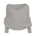 thumbnail image 5 of Xfvqtps Knitted Shawl Wrap Top for Women Cross V Neck Knitting Solid Color Pullover Warm Fall Winter Sweater Shawl Gray, 5 of 5