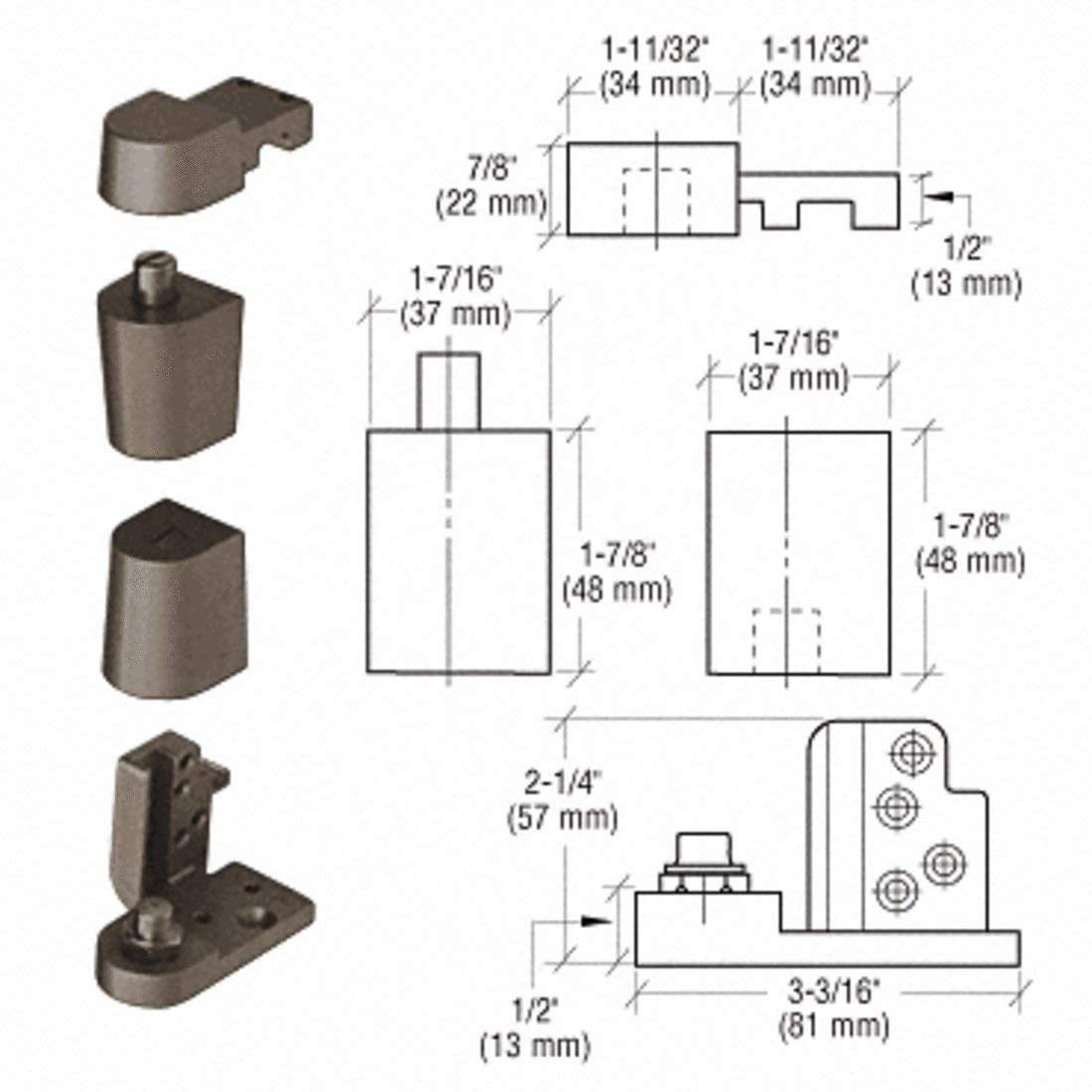 CRL Dark Bronze Offset Right Hand 0P70 Series Kawneer Type Pivot Set by, 1/8 (3 mm) Vertical