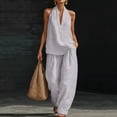 thumbnail image 2 of PBFRDSJ Women's Casual 2 Piece Outfits V Neck Sleeveless Halter Top and Wide Leg Pants Set Summer Beach Vacation Outfits, 2 of 8