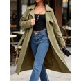 thumbnail image 4 of Double Breasted Women Solid Color Casual Long Trench Coat with Belt, 4 of 6
