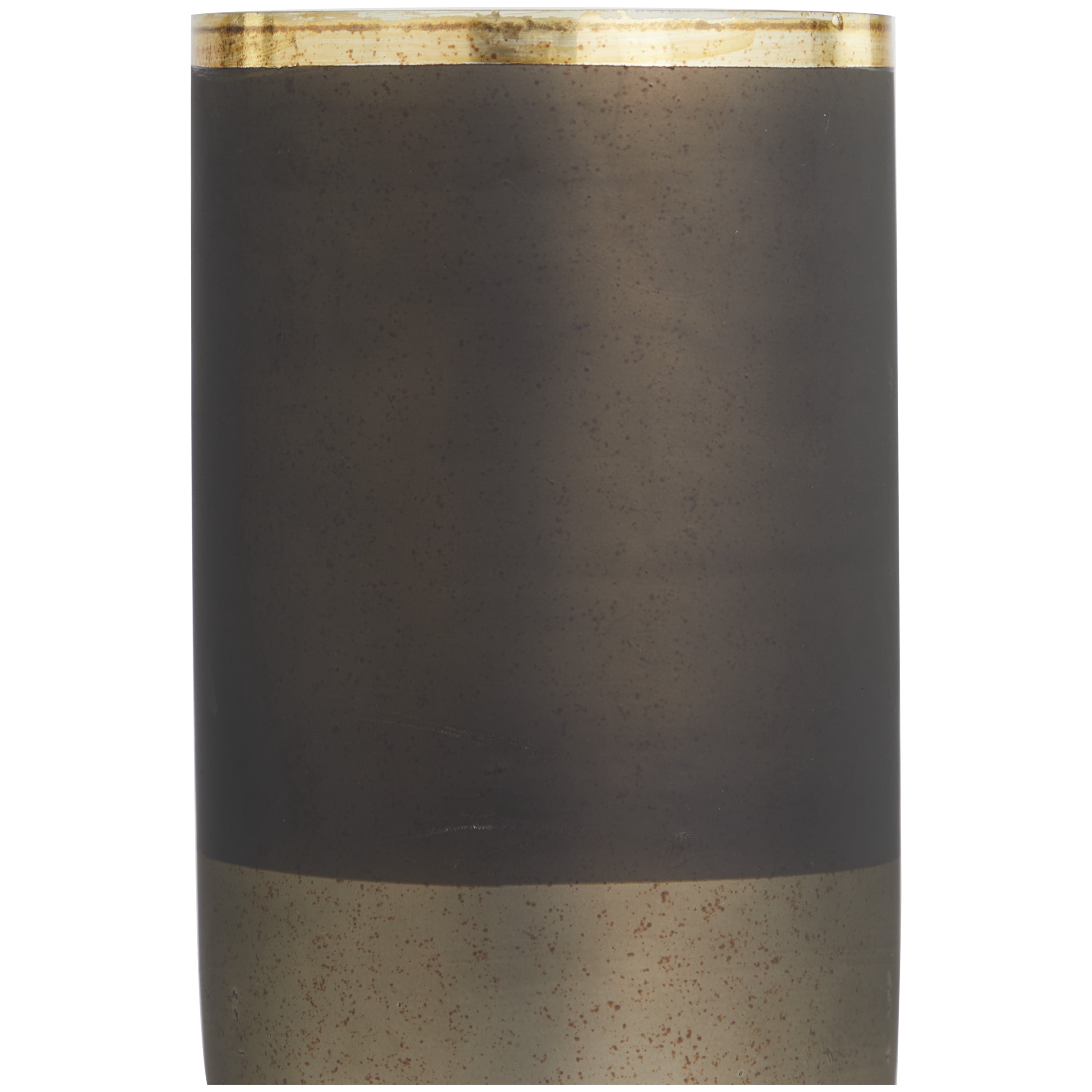 DecMode Bronze Glass Colorblock Candle Holder with Gold Accents and Textured Silver Base