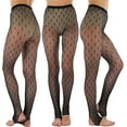 thumbnail image 3 of ToBeInStyle Women's Micro Hearts Fine Fishnet Stirrup Footless Tights - Black, 3 of 5