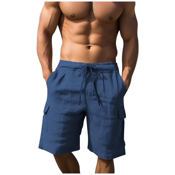 Pantalones de Cintura Elástica de Algodón de Color Sólido Pantalones de Playa de Pierna Recta con Bolsillos de Cordón