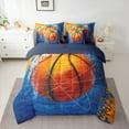thumbnail image 3 of Manfei Kids Cartoon Basketball 7-Piece Twin Bedding Sets, Oil Printing Art Bedding Comforter Set, Blue Orange Cartoon Reversible Sheet Sets, Luxury Bedroom Decor, 3 of 8