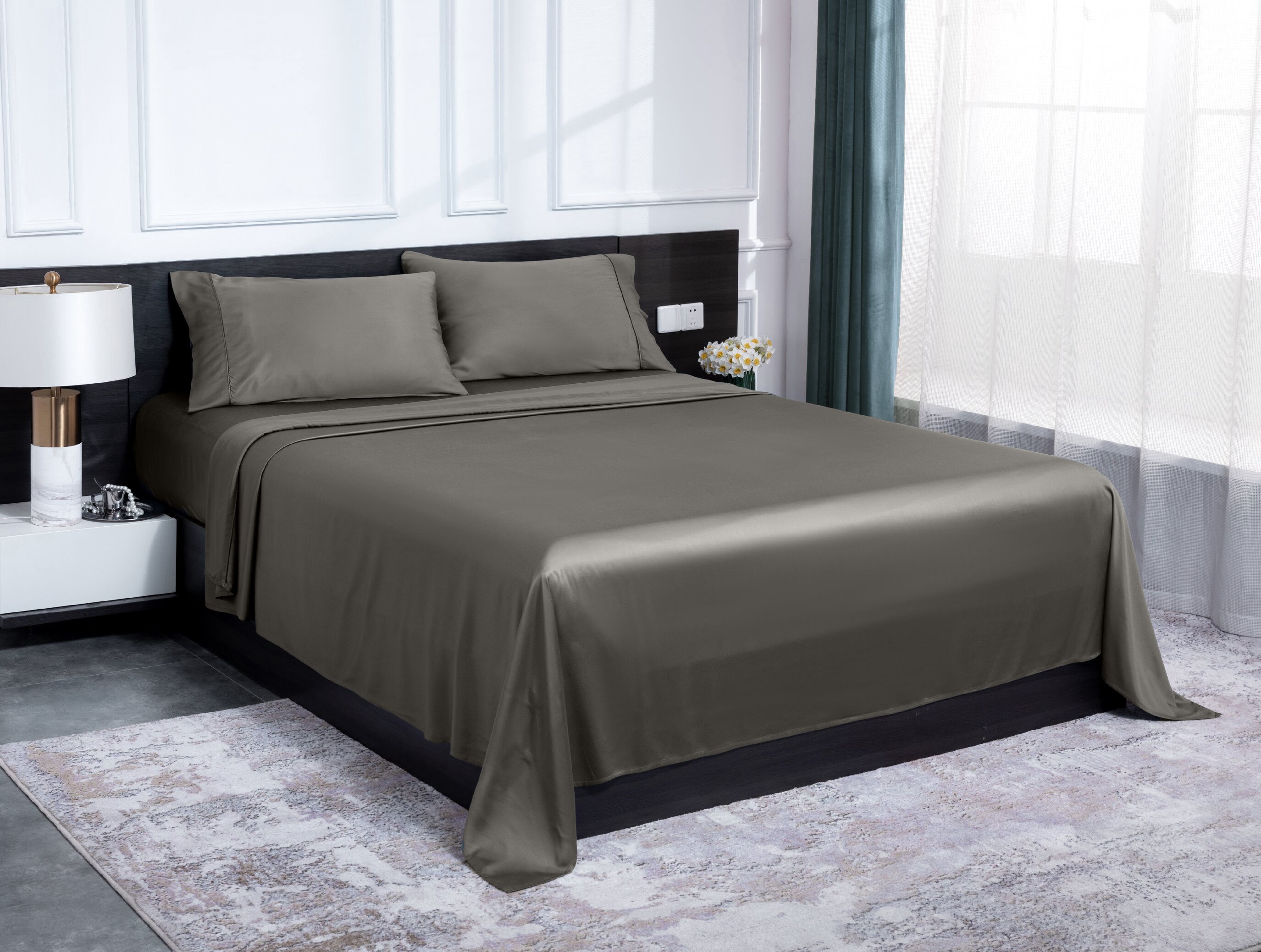 Lidoloka Luxury Bamboo Bed Sheets Set Queen 4 Pcs for Adult,Soft&Cool,16" Deep Pocket,Dark Gray