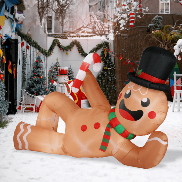 Alvantor 9.8 ft Christmas Inflatable Gingerbread Man with 6 LED Lights, Reclining Yard Decoration, Multicolor