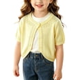 thumbnail image 2 of Toddler Girls Short Sleeve Bolero Cardigan Sweaters Kids Knit Button Open Front Lettuce Trim Shrug Cropped Cute Sweater Tops, 2 of 5