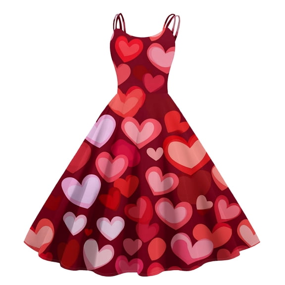 LWavelet 2026 Valentine's Romantic Wrap Maxi Dress, Women's Love Heart Rose Print Sleeveless Flowy Trendy Sundresses Vermilion XL