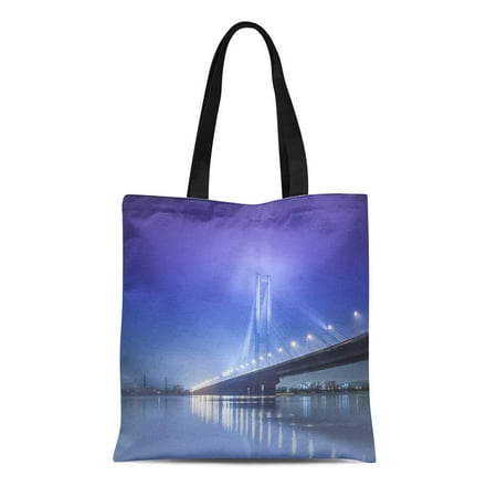 LADDKE Canvas Tote Bag Road South Bridge in Winter Ukraine Kiev River City Reusable Shoulder Grocery Shopping Bags