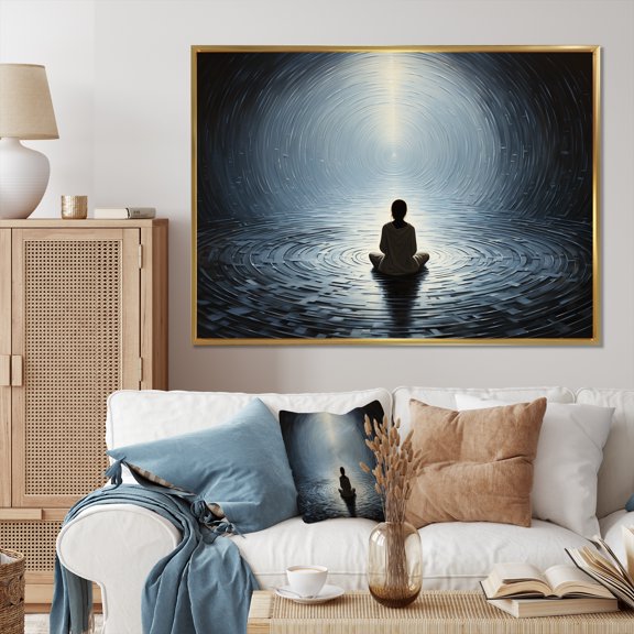 Designart "Grey Meditation Of Silence II" Spiritual Floater Framed Wall Decor