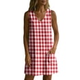 thumbnail image 7 of QUNYINEY Casual Sun Dresses for Women A Line Mini Sleeveless Plaid Tank Dress V Neck Loose Fit Vacation with Pockets Dresses, 7 of 7
