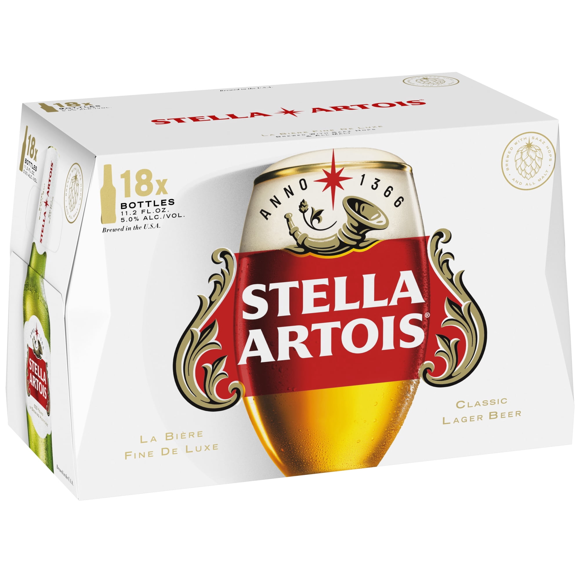Stella Artois Premium Beer 18 pack 11.2 fl oz Glass Bottles 5% ABV