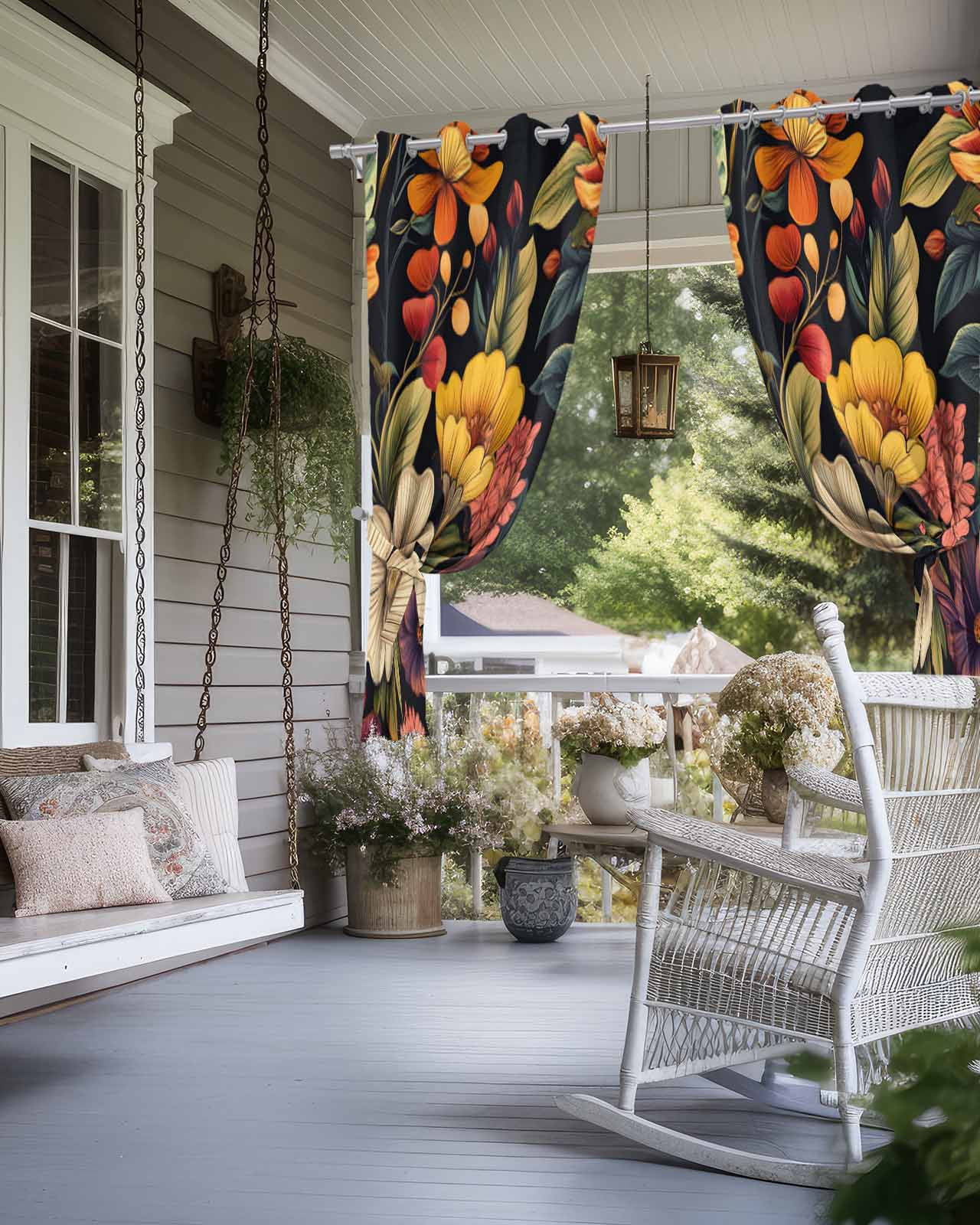 nqOlkjepod Outdoor Curtains for Patio Waterproof, Orange Flower Outdoor Privacy Panels Grommet, Sunflower Watercolor Plant Floral Leaf Blackout Outside Curtains for Porch/Cabana 54"x108", 2 Panels